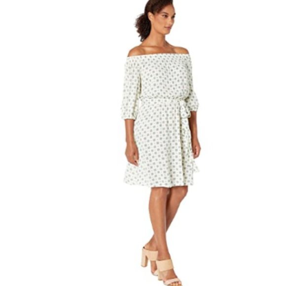 Michael Kors Dresses & Skirts - Micheal Kors Off-Shoulder Dress White Print Lg NWT